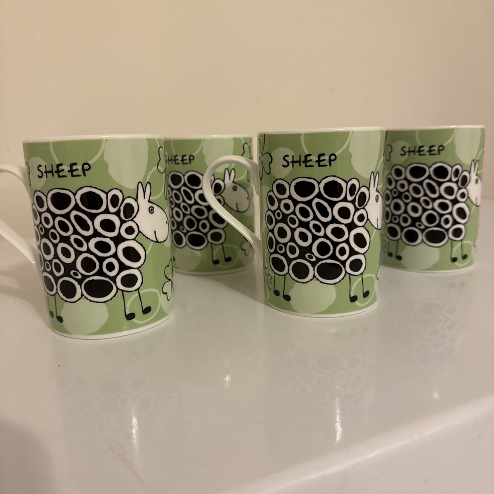 Set of 4 Vintage Irish Home Ceramics Ireland Mug | Wacky Woollies Sheep Shamrock